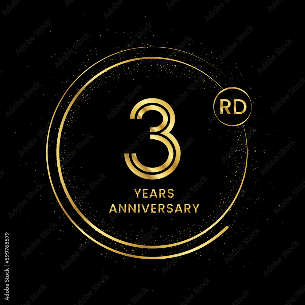 3 years anniversary with golden circle glitter and double circle line vector template 3 years anniversary with golden circle glitter and double circle line vector template