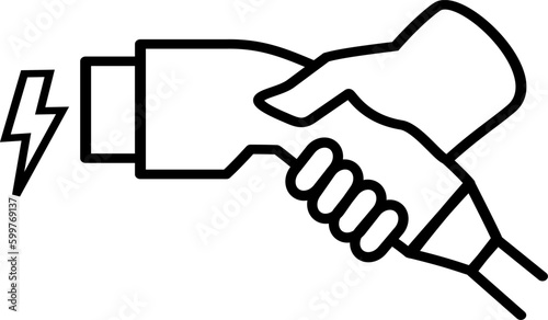 Hand holding charger connector icon, Electric car charging plug sign,. Replaceable  vector design. Vector illustration