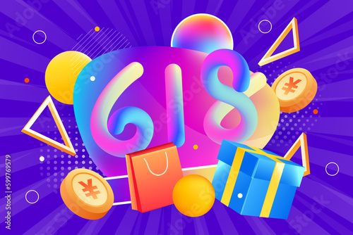 618 shopping festival e-commerce promotion, mid-year event promotion background, vector illustration