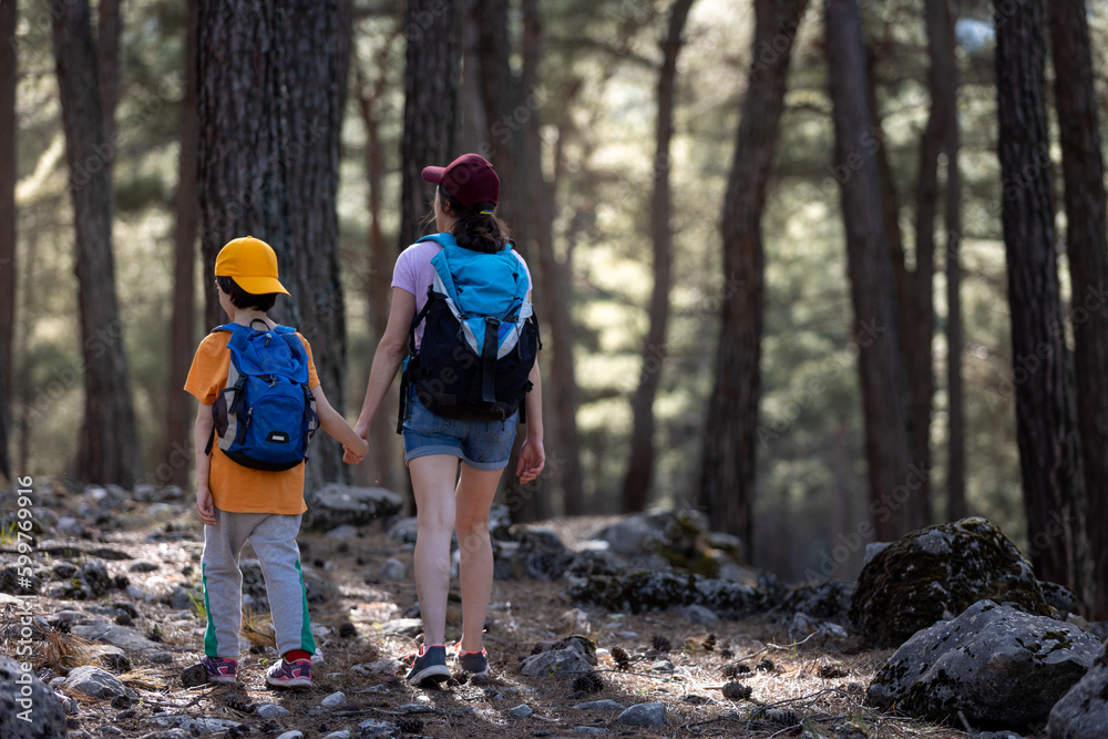 Family lifestyle, mother and son, child outdoors on a hike, travel, vacation together with the child. Family lifestyle, mother and son, child outdoors on a hike, travel, vacation together with the child.