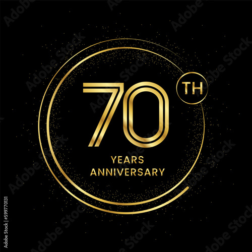 70 years anniversary with golden circle glitter and double circle line vector template