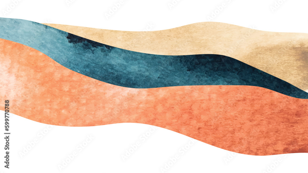 Abstract art with geometric pattern vector. Mountain forest landscape design with blue and orange watercolor texture. Natural background. marine concept. Abstract art with geometric pattern vector. Mountain forest landscape design with blue and orange watercolor texture. Natural background. marine concept.