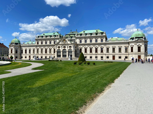 Belvedere Palace, Belvedere Palace building and gardens and  statues, Vienna, Austria © lesslemon