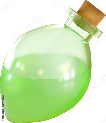 3D Render Halloween Green Magic Potion Bottle