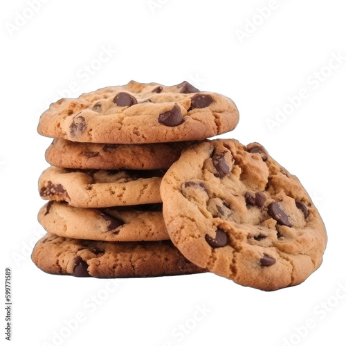 Chocolate Chip Cookies Isolated on Transparent Background - Generative AI 