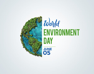 World environment day 2023 3d concept background. Ecology concept. Design with globe map drawing and leaves isolated on white background. Better Environment, Better Tomorrow.