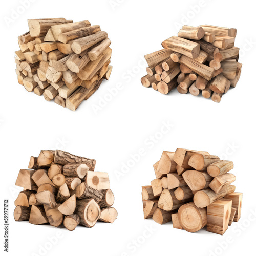 Firewood Log Pile Set Isolated on Transparent Background - Generative AI 