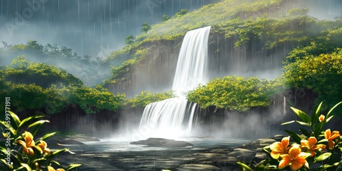 Captivating Waterfall in a Lush Green Forest