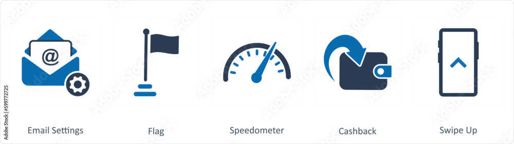 A set of 5 Business icons as email settings, flag, speedometer A set of 5 Business icons as email settings, flag, speedometer