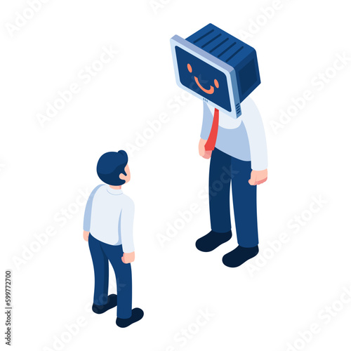 Isometric Businessman Staring Man with Monitor Head