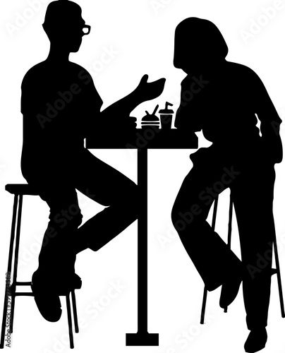 Impress your audience with a trendy girl boy sitting cafe table drinking coffee silhouette vector
