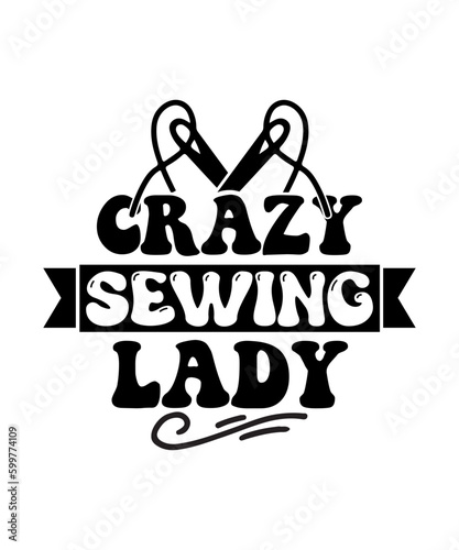 crazy sewing lady svg design
