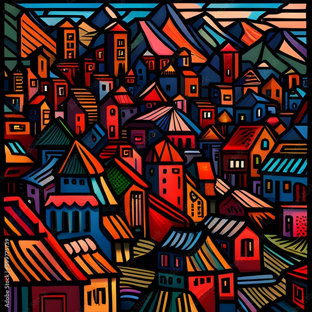 Beautiful Generative Paintings of Country side Houses in a Vivid Colorful pattern Beautiful Generative Paintings of Country side Houses in a Vivid Colorful pattern