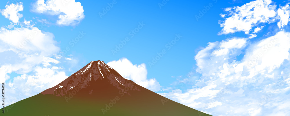 雲が美しい夏の空と富士山の背景イラスト