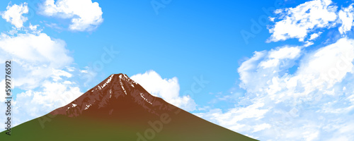 雲が美しい夏の空と富士山の背景イラスト
