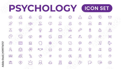Psychology and mental line icons collection. Big UI icon set in a flat design. Thin outline icons pack. Vector illustration EPS10