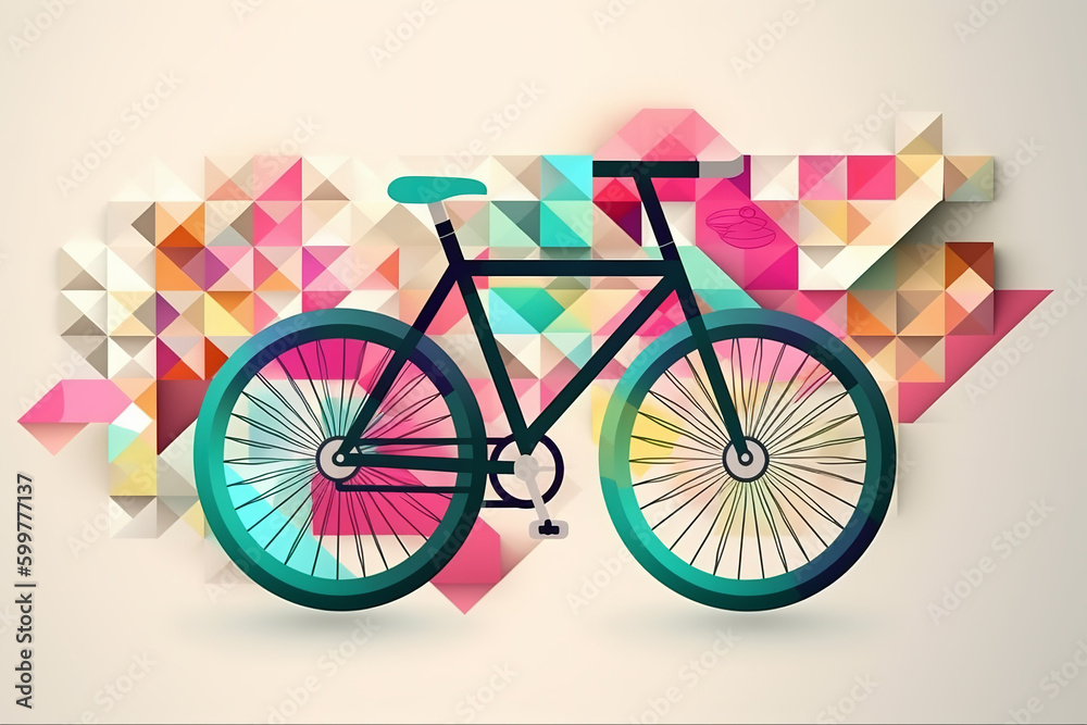 World bicycle day geometric poster, international bicycle holiday illustration background - Generative AI