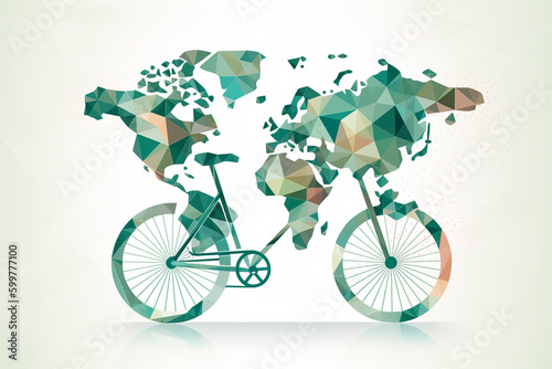 World Bicycle Day, 3rd June, bicycle and world map, Can be use for poster, banner, background, and wallpaper - Generative AI photo