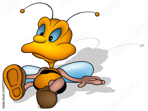 Surprised Blue-eyed Bee Sitting on the Ground Leaning on his Hands