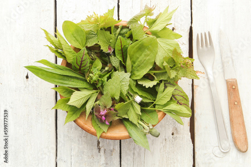 Wildkräuter Salat Schale Blatt Blätter 