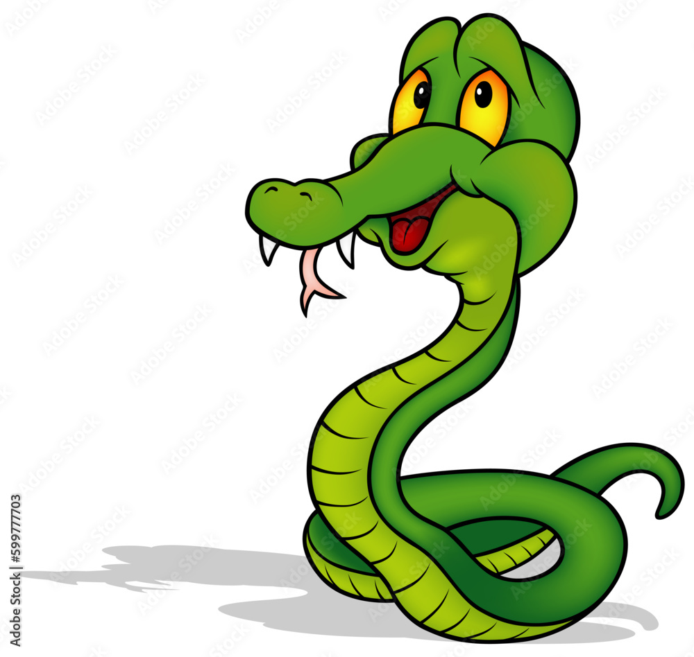 Obraz premium Cute Green Snake with Smile and Yellow Eyes