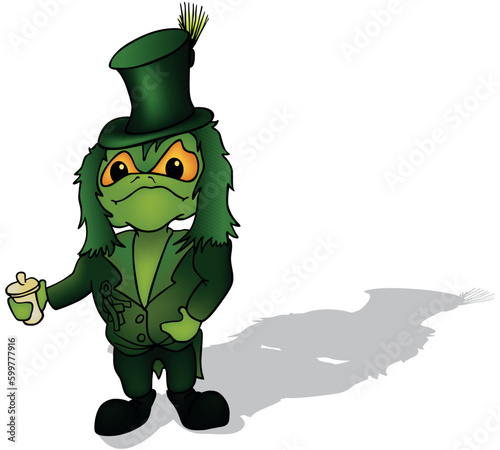 Green Waterman in Green Clothes Holding a Cup