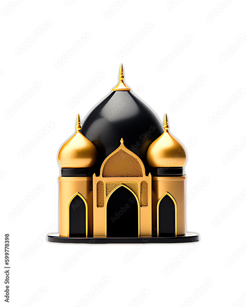 Black and gold Mosque 3D Illustration. Generative AI Black and gold Mosque 3D Illustration. Generative AI
