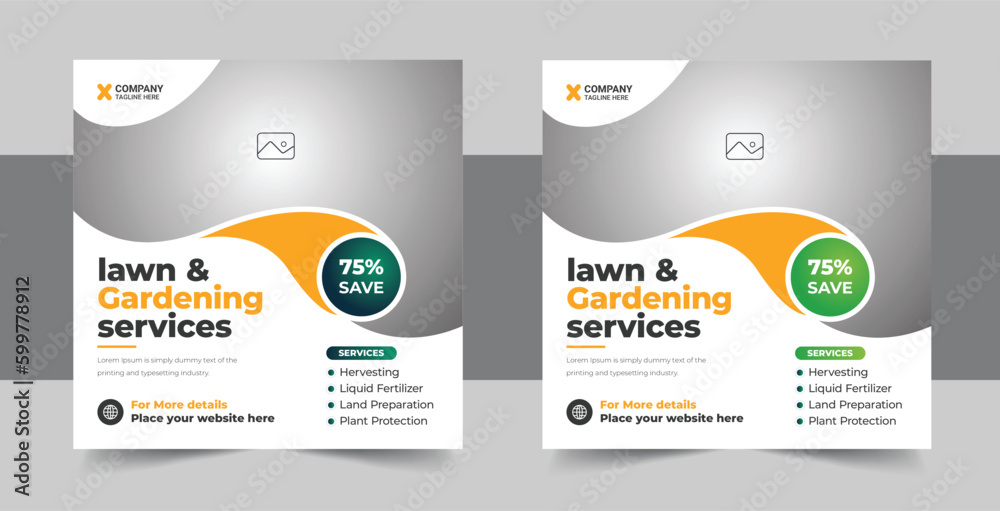 Modern Lawn care and Gardening service social media post template design, Gardening and Landscaping service social media post design layout Modern Lawn care and Gardening service social media post template design, Gardening and Landscaping service social media post design layout