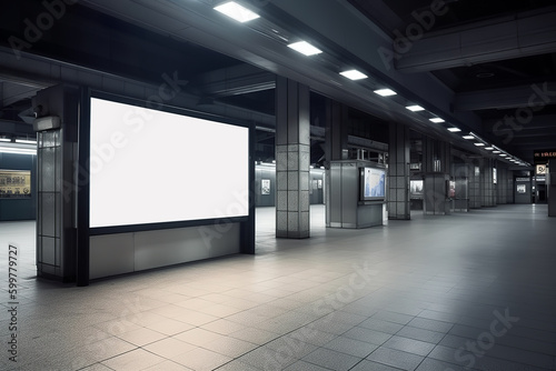 Clear Billboard in public place with blank copy space screen for advertising or promotional poster content, empty mock up Lightbox for information - Generative AI