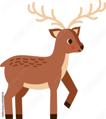 Vector illustration of cartoon cute deer isolated on blue background.