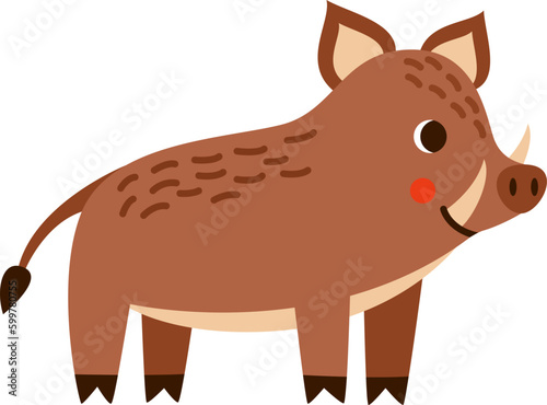 Vector illustration of cartoon cute boar isolated on blue background.