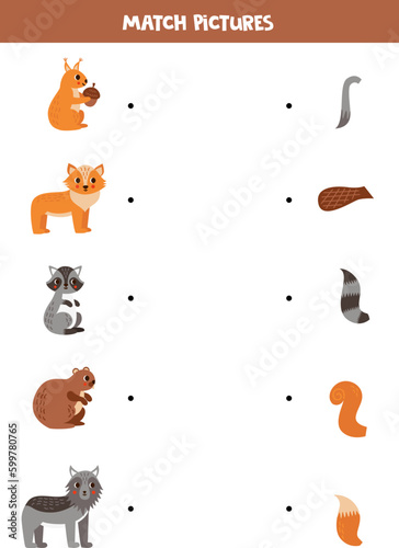 Match parts of cartoon cute woodland animals. Logical game for children.