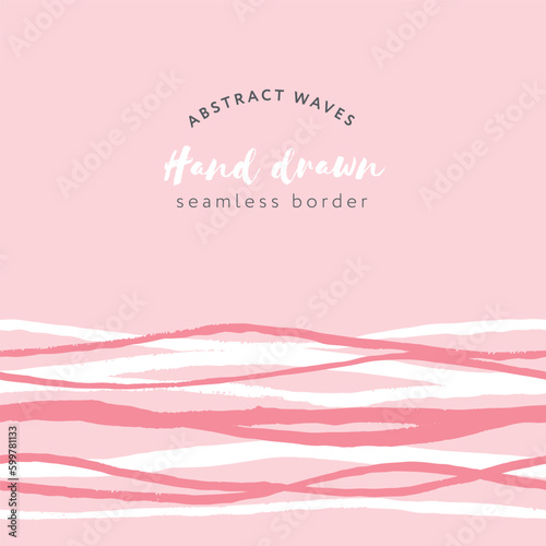 Abstract background with pink hand drawn lines. Seamless border