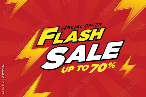 Flash Sale Shopping banner with Thunder sales banner template design for social media and website. Special Offer, Limited Only time and Flash Sale campaign