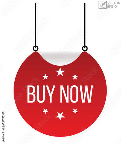 Buy now message on ribbon banner. Vector illustration.