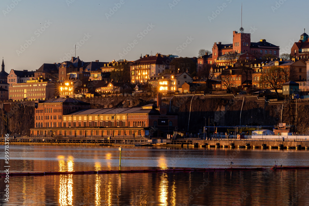 Fototapeta premium Stockholm, Sweden A view of the Sodermalm island at sunrise and the Baltic Sea.