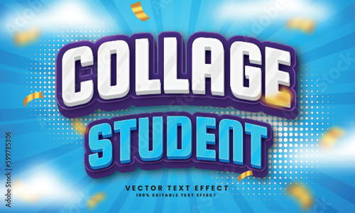 Collage Student 3d Vector editable text effect with background