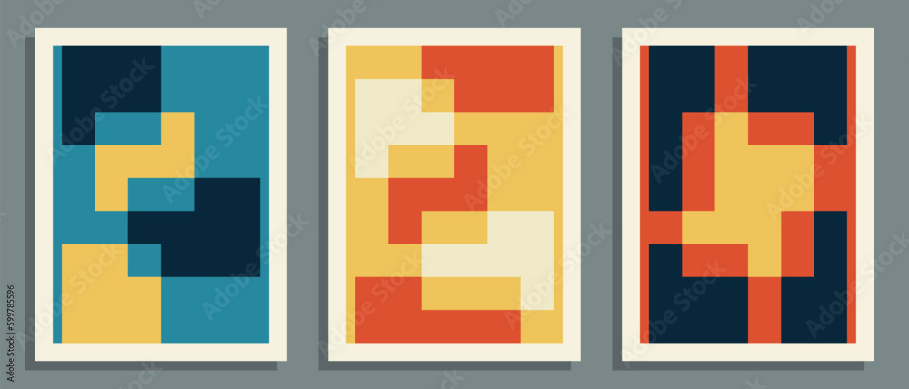 Fototapeta premium Abstract posters set. Geometric cover, background template. Vector illustration. 