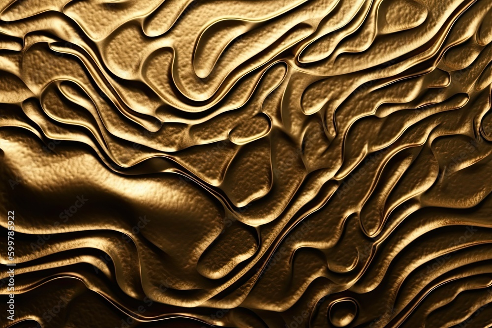  Golden wavy abstract background stok informatika. Generative AI - obrazy, fototapety, plakaty 