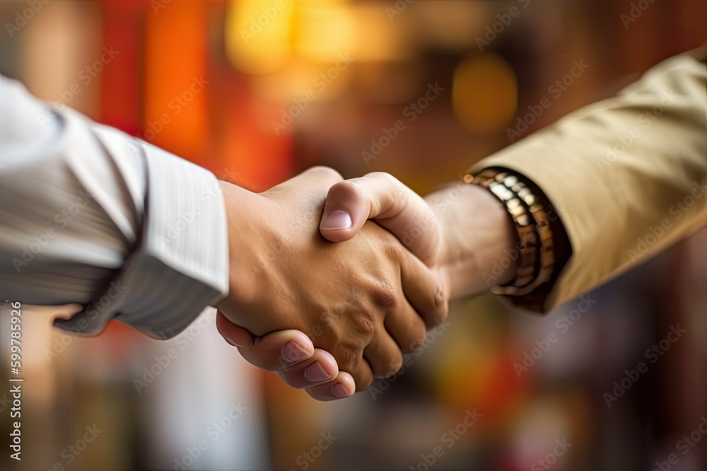 Two People Shaking Hands with Background. Generative AI Two People Shaking Hands with Background. Generative AI