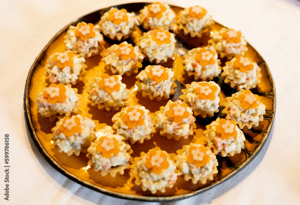 Easter stuffed eggs, polish traditional food, flower shape, Easter stuffed eggs, polish traditional food, flower shape,