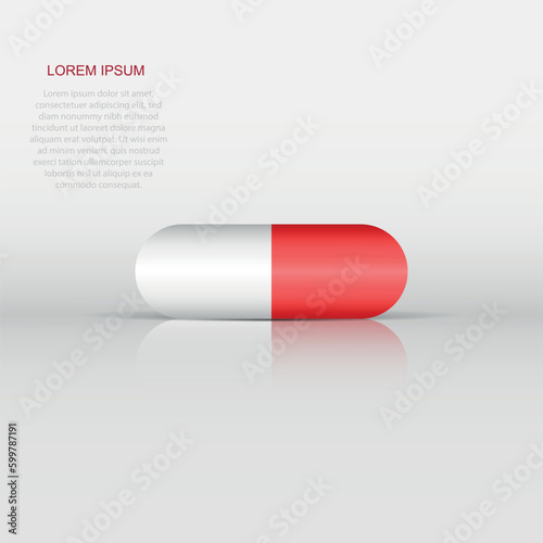 Pill vector icon in flat style. Tablet illustration on white isolated background. Capsule medical concept.