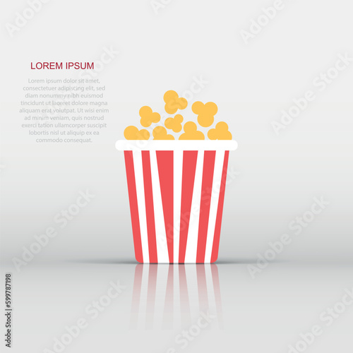 Popcorn vector icon in flat style. Cinema food illustration on isolated background. Popcorn sign concept.