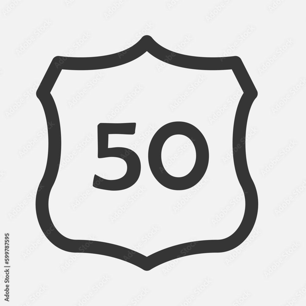 US 50 highway road. Travel information sign. Interstate highway shields used in the US. Vector illustration