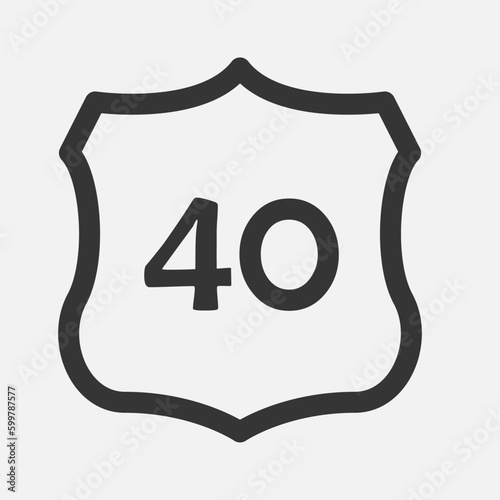 US 40 highway road. Travel information sign. Interstate highway shields used in the US. Vector illustration
