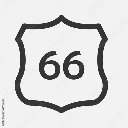 US 66 highway road. Travel information sign. Interstate highway shields used in the US. Vector illustration