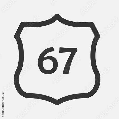 US 67 highway road. Travel information sign. Interstate highway shields used in the US. Vector illustration
