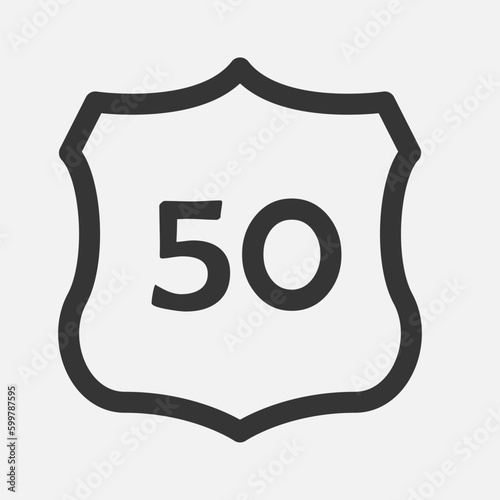 US 50 highway road. Travel information sign. Interstate highway shields used in the US. Vector illustration