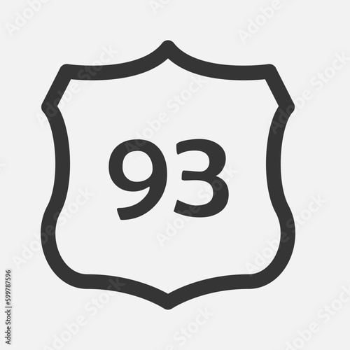 US 93 highway road. Travel information sign. Interstate highway shields used in the US. Vector illustration