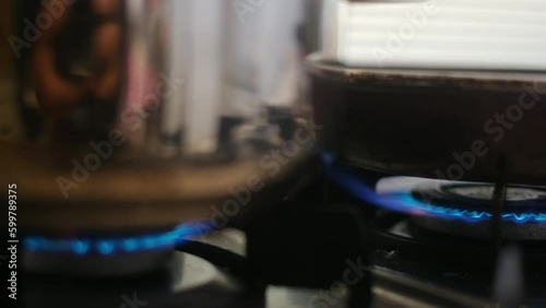 Blue Natural Gas Flames. Slow Motion. Clost up photo